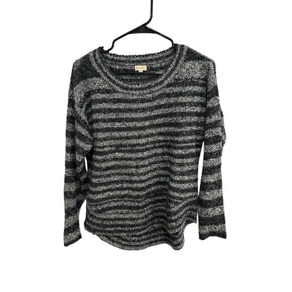 Cremieux Striped Pullover Sweater Gray Black Sz Small Long Sleeve Wool Blend - Picture 1 of 9